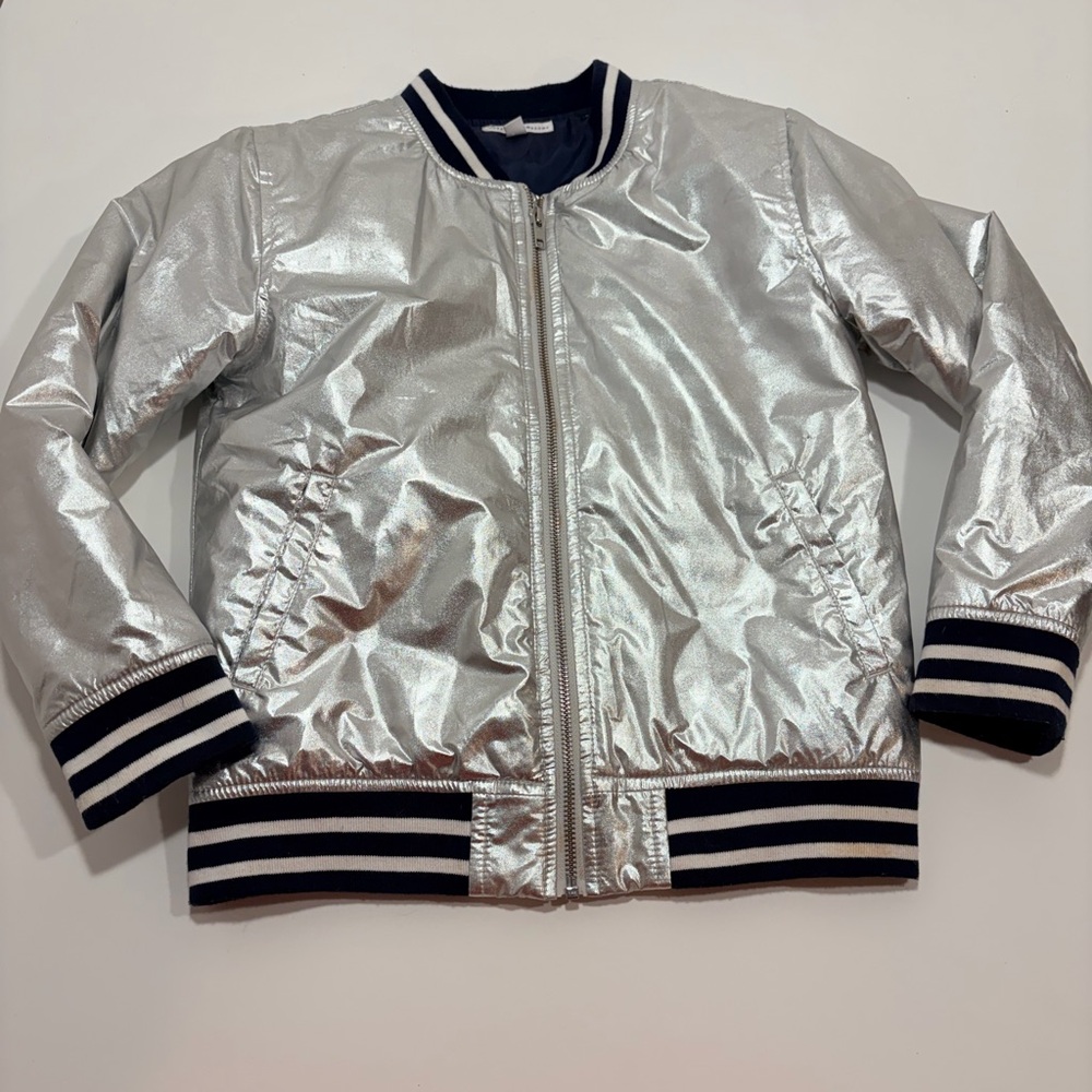 Rockets of Awesome Boys Silver Metallic Zip-up Bomber Jacket size 10